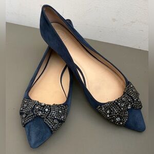 Tory Burch Navy Blue Suede Flats with Beaded Accents